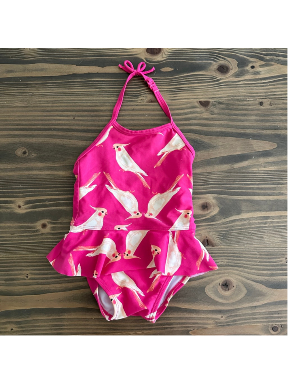 Crazy 8 Baby Swimsuit Pink/White Cockatiel Print One-Piece Size 6-12 Months